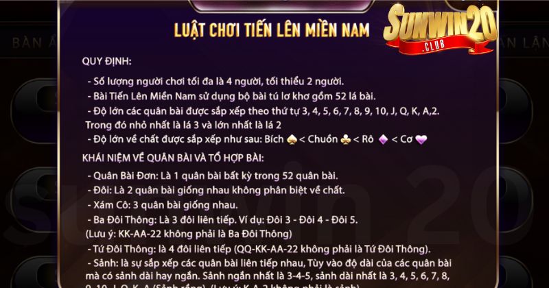 Một số thông tin cơ bản cần nắm được khi chơi Tiến Lên